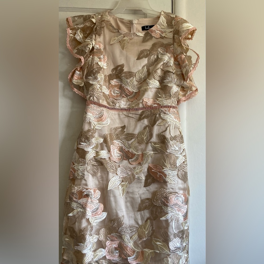 Lulu's Cream and Pink Embroidered Dress